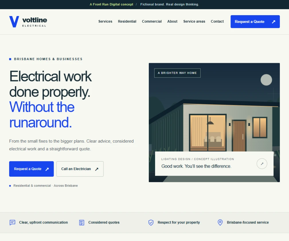 Voltline Electrical concept website homepage preview